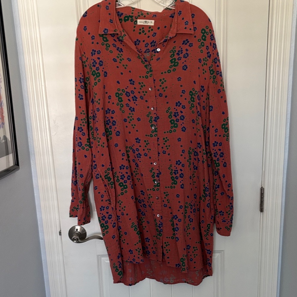 Natural Life Floral Gauze Button-Front Shirt Dress